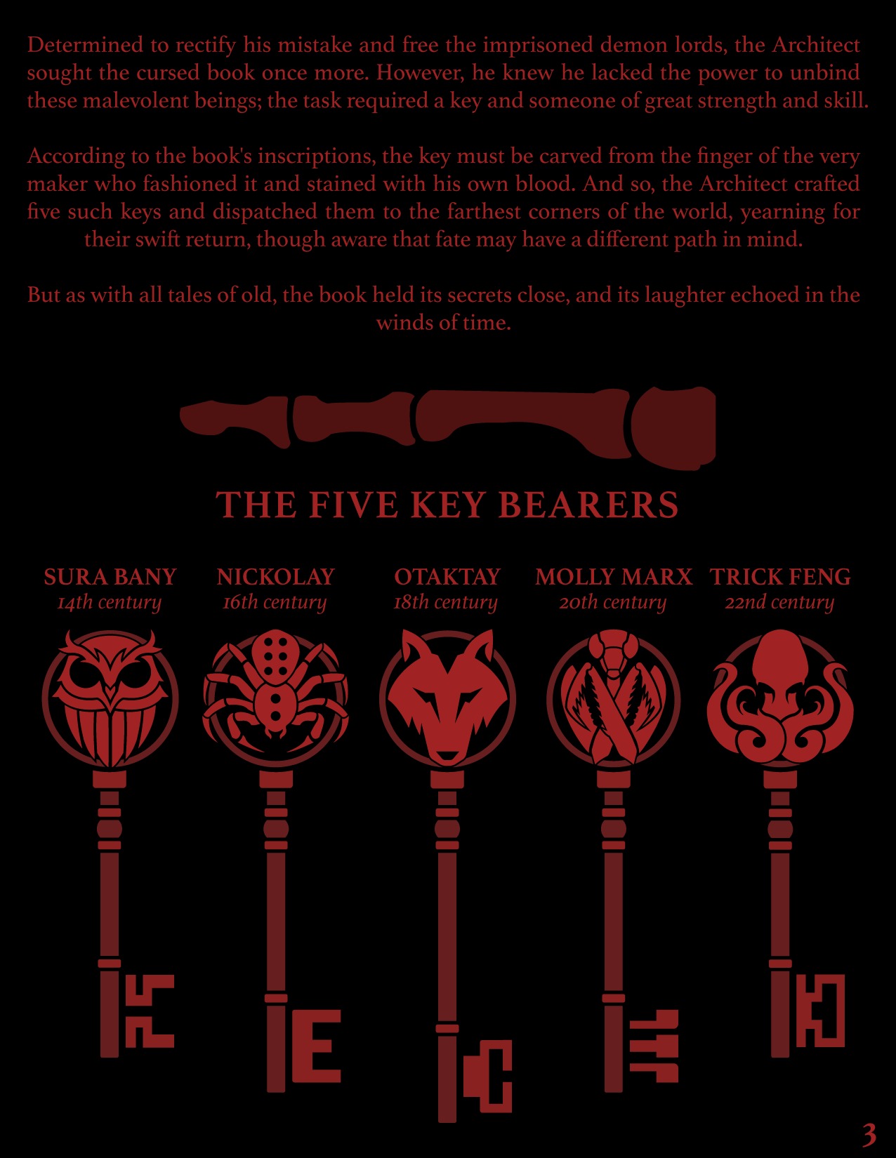 The Five Key Bearers — Original Chrysalis pitch material by Joshua Jenkins.